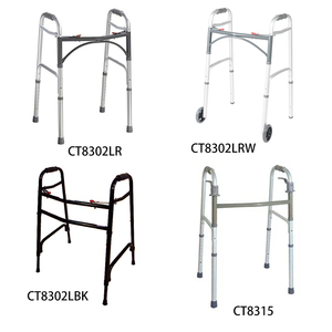 Déambulateurs et déambulateurs en alliage d'aluminium junior à deux boutons de conception pliante standard avec roues pour personnes âgées - Product Image 4