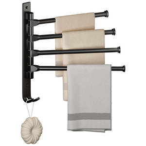 CXT469 Bathroom Aluminum Towel Rack <strong>Shower</strong> Room Multi Link Storage <strong>Shelving</strong> No Hole Rotation Towel Hanging Rod - Product Image 1