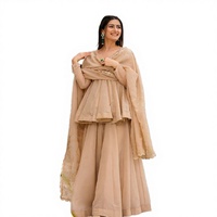 Ensemble deux pièces décontracté pour femme en georgette, coupe régulière, séchage rapide, imprimé rayé, toutes saisons, style indien pakistanais