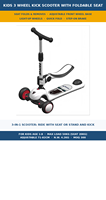Trottinette avec siège pour enfants de 1 à 8 ans, pliable, trois roues, réglable 71-82 cm, légère 4,2 kg, charge maximale 50 kg, roues LED, cadeau