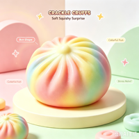 Jouet Squishy Crackle Rainbow Bun en boîte ronde, jouet anti-stress sonore et croustillant, jouet de simulation alimentaire pour la décompression