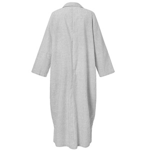 HANO vendita calda <span class=keywords><strong>abito</strong></span> di cotone <span class=keywords><strong>lino</strong></span> <span class=keywords><strong>a</strong></span> <span class=keywords><strong>righe</strong></span> larghe camicia estiva <span class=keywords><strong>abito</strong></span> taglie forti Maxi abiti da donna - Product Image 6
