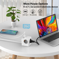 Multiprise Leishen EU Cube avec 3 prises Schuko + 2 ports USB, rallonge de bureau compacte, adaptateur de voyage universel