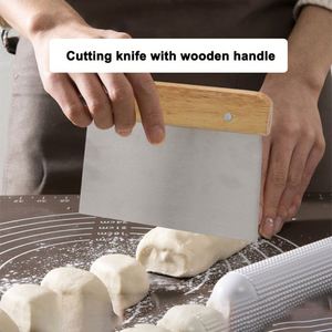 Kitchen Baking <b>Tool</b> <b>Bench</b> Scraper Cutter Stainless Steel Pastry Dough Scraper Cutter With Wooden Handle for Bread Cake - Product Image 2