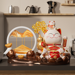 Figurine de chat porte-bonheur 3D à sable mouvant, chat de la fortune électrique à patte mobile, ornement de dessin animé, cadeau d'ouverture de boutique/bureau - Product Image 1