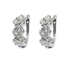 Boucles d'oreilles créoles fines en or blanc massif 18 carats avec diamants véritables, design romantique, haute qualité, vente en gros, cadeau de mariage pour femme - Product Image 1