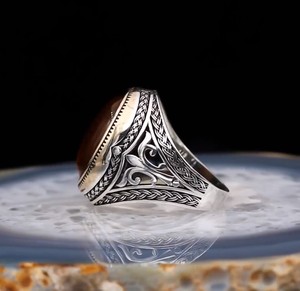 <span class=keywords><strong>Bague</strong></span> en pierres précieuses <span class=keywords><strong>oeil</strong></span> <span class=keywords><strong>de</strong></span> <span class=keywords><strong>tigre</strong></span> <span class=keywords><strong>de</strong></span> haute qualité avec gravures à la main plaqué acier inoxydable hommes anneaux 18k or argent gros bijoux - Product Image 6