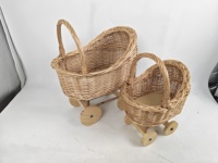 Panier de rangement tressé en osier 37x26xH46cm pour jouets en peluche, chariot poussette tressé à la main pour enfants, accessoire photo avec pieds KD