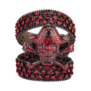 <span class=keywords><strong>Ceinture</strong></span> Western en Cuir PU avec Boucle Large à Broche, Crâne de <span class=keywords><strong>Pirate</strong></span> en Strass Rouge et Cristaux Scintillants, Style Designer Y2K pour Hommes et Femmes - Product Image 2
