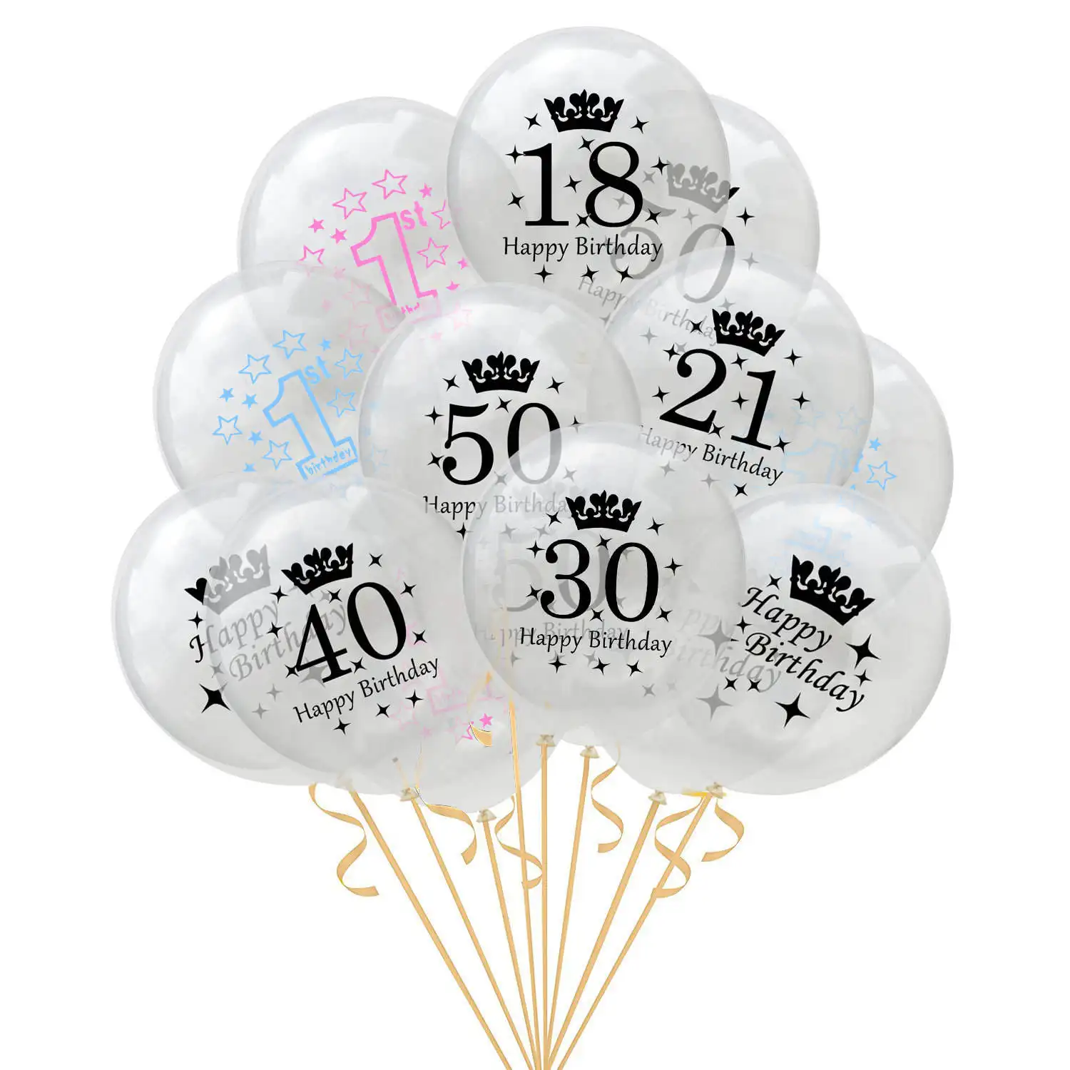 16 18 30 40 50 60 years old transparent crown 12 inch latex balloon girl boy adult balloon birthday party decoration