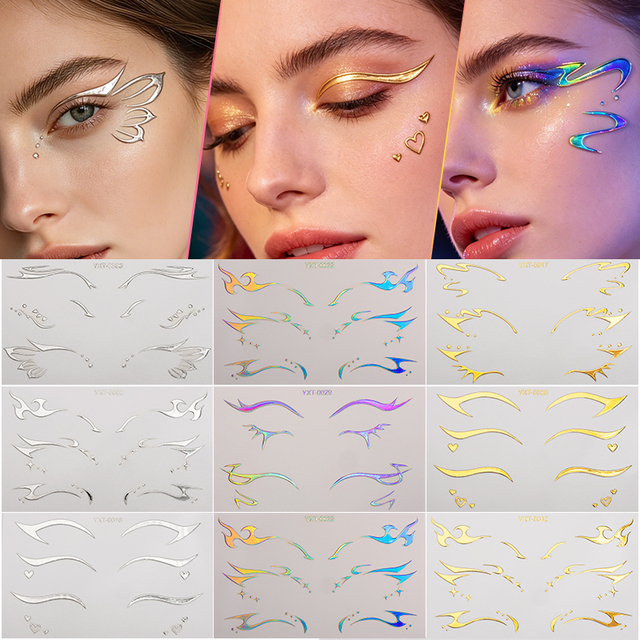 Custom Holographic Laser Art Glittery Waterproof Eco-Friendly Y2K It-Girl Style Tattoos Gel Eyeliner Eye Makeup Art Stickers