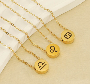 Placcato in oro con tutti i 12 simboli del <span class=keywords><strong>segno</strong></span> zodiacale su collana con ciondolo circolare gioielli regalo personalizzati gioielli in acciaio inossidabile - Product Image 3