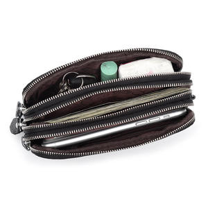 <b>Women</b> Clutch Phone Bag Genuine Cow Leather Three Zipper Long <b>Wallet</b> <b>Purse</b> Cowhide Ladies <b>Purses</b> - Product Image 4