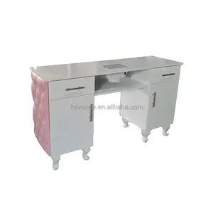 Moderner Metall-Salon-Nageltisch mit Rosa Lederbezug, Abluftventilator und 300 KG Tragfähigkeit für Nagelstudios - Product Image 6