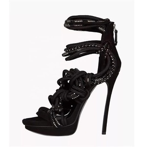 Black Color Sexy <strong>Womens</strong> <strong>Sandals</strong> Crystal <strong>Strappy</strong> High Heel Shoes - Product Image 1