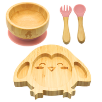 Ensemble de vaisselle pour bébé Goodlife Penguin : bol et cuillère avec anneau d'aspiration, silicone de qualité alimentaire, assiette moderne en bambou