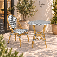 Chaise de bistrot française noire et blanche à carreaux en aluminium et rotin PE, chaise de salle à manger pour extérieur, café, patio, restaurant