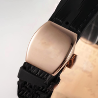 Caja de oro rosa de alta calidad, reloj de hombre con números arábigos, reloj mecánico de lujo tipo barril para hombre, reloj duradero resistente al agua