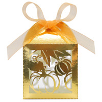 Boîte à bonbons pliable en papier nacré, motif citrouille et feuille d'érable, ajourée
