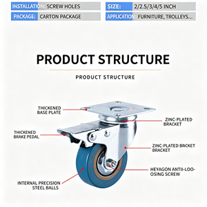 Blue Polyurethane Swivel Caster Wheel 9595mm Side Pedal Brake Galvanized Steel Base Industrial Use Silent Operation - Product Image 6