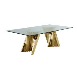 Moderner Esstisch aus Glas und Gold metall Platzieren Sie das Esszimmer mit einer einfachen Atmosphäre Einzigartige Basis