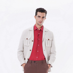 Abito da <span class=keywords><strong>uomo</strong></span> Bosha 2023 serie Casual di alta qualità abito da caccia in lino <span class=keywords><strong>Beige</strong></span> cappotti personalizzati con colletto rovesciato tinto ODM - Product Image 2