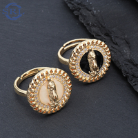 Virgen De Guadalupe Ring 18K Vergoldet, Schwarzes Emaille-Rhombus-Breitband Religiöser Schmuck für Frauen