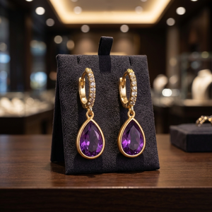 Trendy 18K Gold <b>Plated</b> <b>Silver</b> Water Drop Hoop Earrings Purple Zircon Dangle Huggie for Women Party Jewelry - Product Image 3