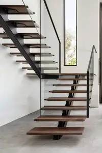 Escaleras rectas de viga de acero inoxidable CBMmart, diseño minimalista y mono larguero, peldaños antideslizantes, escaleras