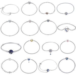 <span class=keywords><strong>Pulsera</strong></span> <span class=keywords><strong>Pandora</strong></span> de Plata 925 de 16-21 cm con <span class=keywords><strong>Estrella</strong></span>, Luna, Trébol de Cuatro Hojas y Circonita Verde, Compatible con Dijes DIY, Regalo de Joyería para Cumpleaños, Cadena de Serpiente - Product Image 1