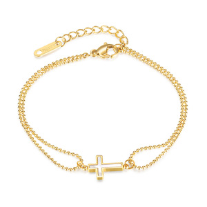 Pulsera de Acero Inoxidable 316L con Baño de Oro PVD de 18k, Diseño Minimalista y Moderno con Cruz de Madreperla para Mujer - Product Image 1