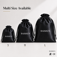 Pochette en satin de soie noire personnalisée avec cordon de serrage, pochette pour extensions de cheveux avec logo personnalisé pour cadeaux