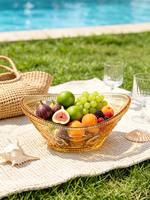 Vintage geëmbosseerde amberkleurige glazen fruit schaal, ovale decoratieve glazen serveerschaal voor fruitsalade, snacks, tafeldecoratie voor thuis, feestdagen cadeau