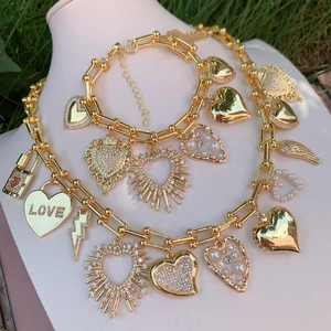 Joyería de moda amor relámpago bloqueo collar forma de corazón multi carismático Collar chapado en oro cadena gruesa collar pulsera