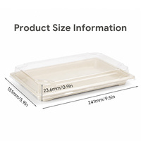 Barquette à sushi jetable en bagasse de canne à sucre de 9,5 pouces avec couvercle transparent, conteneur alimentaire biodégradable à emporter pour sushi et salade