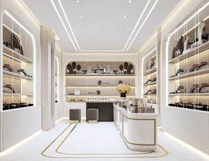 Modern <b>White</b> Jewelry Display Cabinet with LED Strip Lights Tiered Shelves Glass Back Retail Store Showcase - Product Image 5