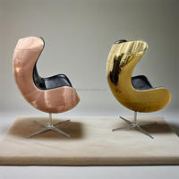 Fauteuil œuf en cuir véritable fait main avec pieds en métal et rembourrage en mousse, design industriel doré pour la maison, le bureau, le salon, le bar