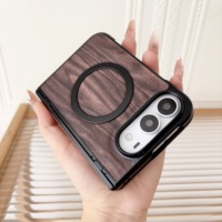 Étui de téléphone magnétique en bois de noyer foncé de luxe avec support de fixation pour voiture pour iPhone Duo, coque de protection professionnelle