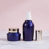 Ensemble de flacons et pots cosmétiques de luxe en verre, flacons et pots cosmétiques ronds, ensemble de flacons en verre vert pour emballage de lotion