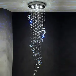 High Quality Staircase Hotel Show Room Custom Project Luxury Butterfly Shape Crystal Modern Led Chandelier Light