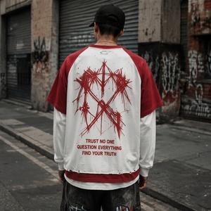 Camiseta de Manga Larga Unisex Estilo Vintage Oversize para Streetwear, con Estampado Gráfico Personalizado, Desgastada y Rota, de <span class=keywords><strong>2</strong></span> Piezas, Venta al por Mayor - Product Image 3