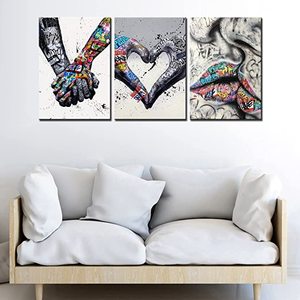 Street Art Graffiti Hand Pictures Heart Love Paintings Romantic Kiss Artwork per soggiorno - Product Image 4