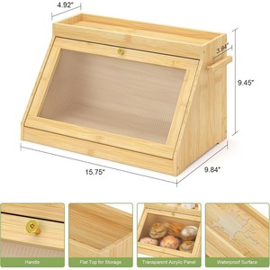 Boîte de rangement en bambou Yituo avec porte transparente, étagère multifonctionnelle en bois massif pour cuisine, aliments, collations, fruits, pain - Product Image 2
