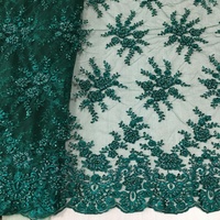 Tissu en Tulle Lourd 100% Polyester Noir avec Broderie Métallique, Perles et Paillettes pour Robes de Mariée Écologiques
