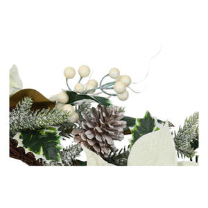 ほぼ天然つや消しマグノリア & ベリー人工ガーランドロングバーホワイトグリーンベリーパインコーンホワイトデコレーション - Product Image 3