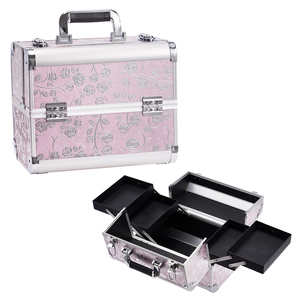 Professional <b>Make</b> <b>Up</b> Train Carrying Case with 4 Trays Locking Hard Vanity <b>Storage</b> Case Large Cosmetic <b>Box</b> Organizer - Product Image 1
