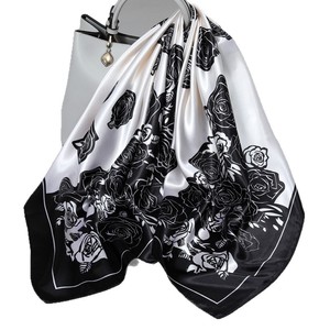 Sciarpa da Collo in Finta <span class=keywords><strong>Seta</strong></span> con Stampa Floreale per Donne, Hijab a Righe 90cm, Scialli e <span class=keywords><strong>Foulard</strong></span> Quadrati Femminili 2025 - Product Image 5