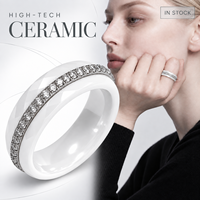 Bague en céramique de zircone blanche avec acier inoxydable et zircon transparent, bijoux de mariage unisexe, vente en gros, personnalisation OEM ODM