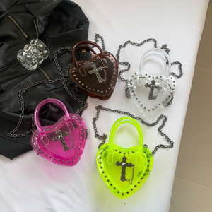 Borsa da Spiaggia Trasparente Stile Gotico con Borchie a Forma di <span class=keywords><strong>Teschio</strong></span>, Borsa a Tracolla per Donne, Borsa PVC a Forma di Cuore per Halloween - Product Image 5