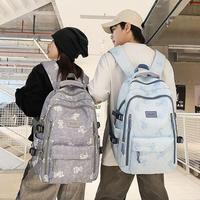 Sac à dos bleu brumeux à imprimé ours mignon pour étudiants, style preppy tendance, sac d'école en nylon léger, sac à dos multi-compartiments